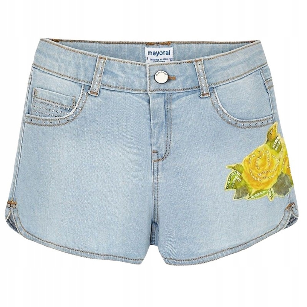 Mayoral Light Blue Shorts with Yellow Rose Detail